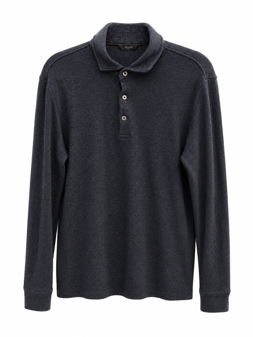 Massimo Dutti Dark Grey Herringbone Long Sleeve Polo Shirt - Size M